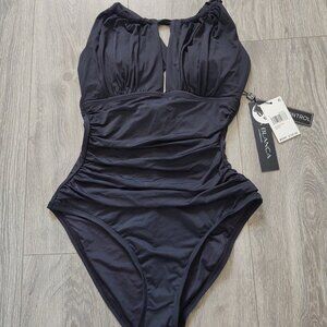 NWT La Blanca Island Goddess High Neck Keyhole Plunge One Piece Swimsuit